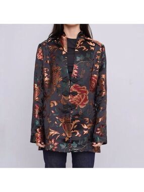 Soft Surroundings Moon Dynasty Black Satin Floral Brocade Asian Jacket size 2X